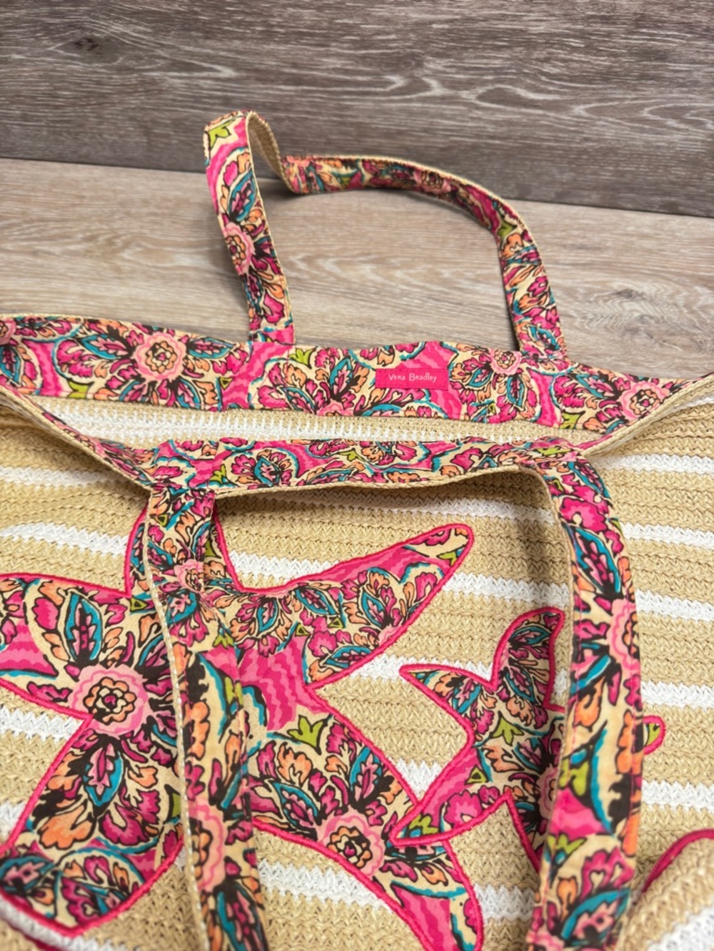 Vera Bradley Seashore beach bag sunburst floral starfish straw tote - Picture 10 of 13